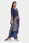 Satya Paul_Blue Cotton Embroidery V-neck Into Depths Floral Pattern Angarkha And Pant Set _at_Aza_Fashions