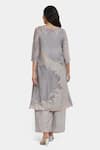 Shop_Satya Paul_Grey Soft Chanderi Floral V Neck Pattern Angarkha And Pant Set _at_Aza_Fashions