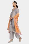 Satya Paul_Grey Soft Chanderi Floral V Neck Pattern Angarkha And Pant Set _Online_at_Aza_Fashions