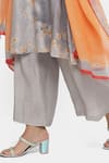 Buy_Satya Paul_Grey Soft Chanderi Floral V Neck Pattern Angarkha And Pant Set _Online_at_Aza_Fashions