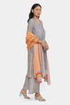 Shop_Satya Paul_Grey Soft Chanderi Floral V Neck Pattern Angarkha And Pant Set _Online_at_Aza_Fashions