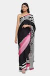 Buy_Satya Paul_Black Satin Georgette Illusion Saree With Running Blouse _at_Aza_Fashions