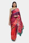 Buy_Satya Paul_Pink Satin Georgette Embellished Crystals Gulaab Saree With Running Blouse _at_Aza_Fashions