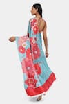 Shop_Satya Paul_Blue Satin Georgette Printed Ginza Embellished Saree With Running Blouse _at_Aza_Fashions