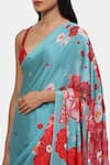 Shop_Satya Paul_Blue Satin Georgette Printed Ginza Embellished Saree With Running Blouse _Online_at_Aza_Fashions