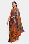 Satya Paul_Peach Satin Georgette Printed Clouds Cross Border Saree With Running Blouse _Online_at_Aza_Fashions