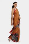 Buy_Satya Paul_Peach Satin Georgette Printed Clouds Cross Border Saree With Running Blouse _Online_at_Aza_Fashions