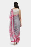 Shop_Satya Paul_Grey Satin Georgette Floral Bougainvillea Saree With Running Blouse _at_Aza_Fashions