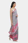 Buy_Satya Paul_Grey Satin Georgette Floral Bougainvillea Saree With Running Blouse _Online_at_Aza_Fashions