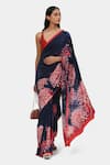 Buy_Satya Paul_Blue Crepe Moonlit Mums Saree With Running Blouse _at_Aza_Fashions