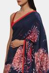 Shop_Satya Paul_Blue Crepe Moonlit Mums Saree With Running Blouse _Online_at_Aza_Fashions