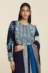 SVA by Sonam & Paras Modi_Blue Crepe Woven Floral Round Embroidered Kurta Pant Set _at_Aza_Fashions