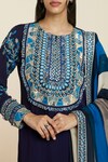Buy_SVA by Sonam & Paras Modi_Blue Crepe Woven Floral Round Embroidered Kurta Pant Set 