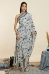 Buy_SVA by Sonam & Paras Modi_Blue Crepe Print Peacock Asymmetric Neck Floral And Kaftan With Pant _at_Aza_Fashions