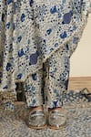 SVA by Sonam & Paras Modi_Blue Crepe Print Peacock Asymmetric Neck Floral And Kaftan With Pant _Online_at_Aza_Fashions