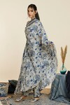 Buy_SVA by Sonam & Paras Modi_Blue Crepe Print Peacock Asymmetric Neck Floral And Kaftan With Pant _Online_at_Aza_Fashions