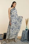 Shop_SVA by Sonam & Paras Modi_Blue Crepe Print Peacock Asymmetric Neck Floral And Kaftan With Pant _Online_at_Aza_Fashions