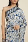 SVA by Sonam & Paras Modi_Blue Crepe Print Peacock Asymmetric Neck Floral And Kaftan With Pant _at_Aza_Fashions