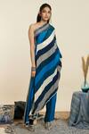 Buy Sva By Sonam & Paras Modi Blue Crepe Print Stripe Asymmetric Neck Kaftan With Pant Online at Aza Fashions Buy_Sva By Sonam & Paras Modi_Blue Crepe Print Stripe Asymmetric Neck Kaftan With Pant_Online_at_Aza_Fashions