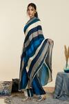 Shop Sva By Sonam & Paras Modi Blue Crepe Print Stripe Asymmetric Neck Kaftan With Pant Online at Aza Fashions Shop_Sva By Sonam & Paras Modi_Blue Crepe Print Stripe Asymmetric Neck Kaftan With Pant_Online_at_Aza_Fashions