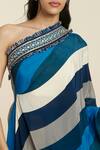 Sva By Sonam & Paras Modi Blue Crepe Print Stripe Asymmetric Neck Kaftan With Pant at Aza Fashions Sva By Sonam & Paras Modi_Blue Crepe Print Stripe Asymmetric Neck Kaftan With Pant_at_Aza_Fashions