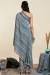 Shop_SVA by Sonam & Paras Modi_Blue Crepe Print Geometric Asymmetric Neck Abstract Kaftan With Pant _at_Aza_Fashions