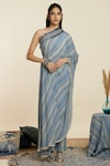 Buy_SVA by Sonam & Paras Modi_Blue Crepe Print Geometric Asymmetric Neck Abstract Kaftan With Pant _Online_at_Aza_Fashions