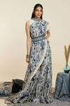 Buy_Sva By Sonam & Paras Modi_Blue Crepe Print Floral Asymmetric Neck Peacock And Tunic With Pant_at_Aza_Fashions