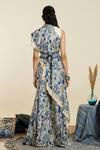Shop_Sva By Sonam & Paras Modi_Blue Crepe Print Floral Asymmetric Neck Peacock And Tunic With Pant_at_Aza_Fashions