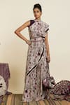 Buy_SVA by Sonam & Paras Modi_Multi Color Crepe Print Floral Asymmetric Peacock Tunic With Pant  _at_Aza_Fashions