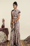 Buy_SVA by Sonam & Paras Modi_Multi Color Crepe Print Floral Asymmetric Peacock Tunic With Pant  _Online_at_Aza_Fashions