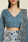 Sva By Sonam & Paras Modi_Blue Crepe Print Peacock V Neck Pre-draped Sharara Saree With Blouse_at_Aza_Fashions