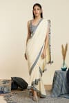 Shop_SVA by Sonam & Paras Modi_Beige Crepe Embroidery Geometric Square Pre-draped Saree With Blouse  _Online_at_Aza_Fashions