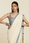 SVA by Sonam & Paras Modi_Beige Crepe Embroidery Geometric Square Pre-draped Saree With Blouse  _at_Aza_Fashions