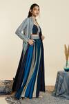 Shop_SVA by Sonam & Paras Modi_Blue Print Boho Striped Mandarin Collar Embellished Jacket Pant Set _Online_at_Aza_Fashions