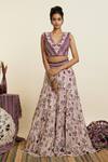 Buy_SVA by Sonam & Paras Modi_Purple Crepe Print Forest Bloom V Embellished Lehenga With Blouse _at_Aza_Fashions
