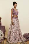 Shop_SVA by Sonam & Paras Modi_Purple Crepe Print Forest Bloom V Embellished Lehenga With Blouse _Online_at_Aza_Fashions
