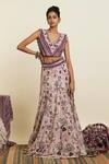 SVA by Sonam & Paras Modi_Purple Crepe Print Forest Bloom V Embellished Lehenga With Blouse _at_Aza_Fashions