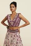Buy_SVA by Sonam & Paras Modi_Purple Crepe Print Forest Bloom V Embellished Lehenga With Blouse 