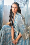 Shop_SVA by Sonam & Paras Modi_Blue Print Boho Flora Art Open Embellished Jacket Lehenga Set _at_Aza_Fashions