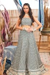 Buy_SVA by Sonam & Paras Modi_Blue Print Scallop Square Embellished Lehenga With Blouse _at_Aza_Fashions