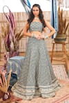 Shop_SVA by Sonam & Paras Modi_Blue Print Scallop Square Embellished Lehenga With Blouse _at_Aza_Fashions