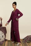 Buy_SVA by Sonam & Paras Modi_Wine Crepe Printed Geometric V Neck Tunic And Palazzo Set _Online_at_Aza_Fashions