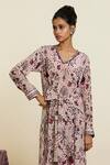 Sva By Sonam & Paras Modi_Peach Crepe Botanic V Neck Safar Front Tie Up Tunic And Palazzo Set_at_Aza_Fashions