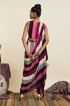 Shop_SVA by Sonam & Paras Modi_Multi Color Crepe Printed Striped Cowl Neck Draped Crop Top With Pant _at_Aza_Fashions