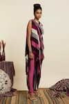 Shop_SVA by Sonam & Paras Modi_Multi Color Crepe Printed Striped Cowl Neck Draped Crop Top With Pant _Online_at_Aza_Fashions