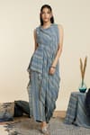 Buy_SVA by Sonam & Paras Modi_Blue Crepe Printed Boho Stripes Cowl Neck Draped Crop Top With Pant  _at_Aza_Fashions