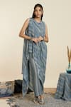 Buy_SVA by Sonam & Paras Modi_Blue Crepe Printed Boho Stripes Cowl Neck Draped Crop Top With Pant  _Online_at_Aza_Fashions