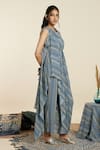 SVA by Sonam & Paras Modi_Blue Crepe Printed Boho Stripes Cowl Neck Draped Crop Top With Pant  _at_Aza_Fashions