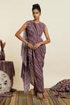 Buy_SVA by Sonam & Paras Modi_Multi Color Crepe Printed Boho Stripes Cowl Draped Crop Top And Pant Set  _at_Aza_Fashions